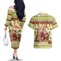 Hawaiian Santa Aloha Pineapple Christmas Couples Matching Off The Shoulder Long Sleeve Dress and Hawaiian Shirt Mele Kalikimaka - Polynesian Pride