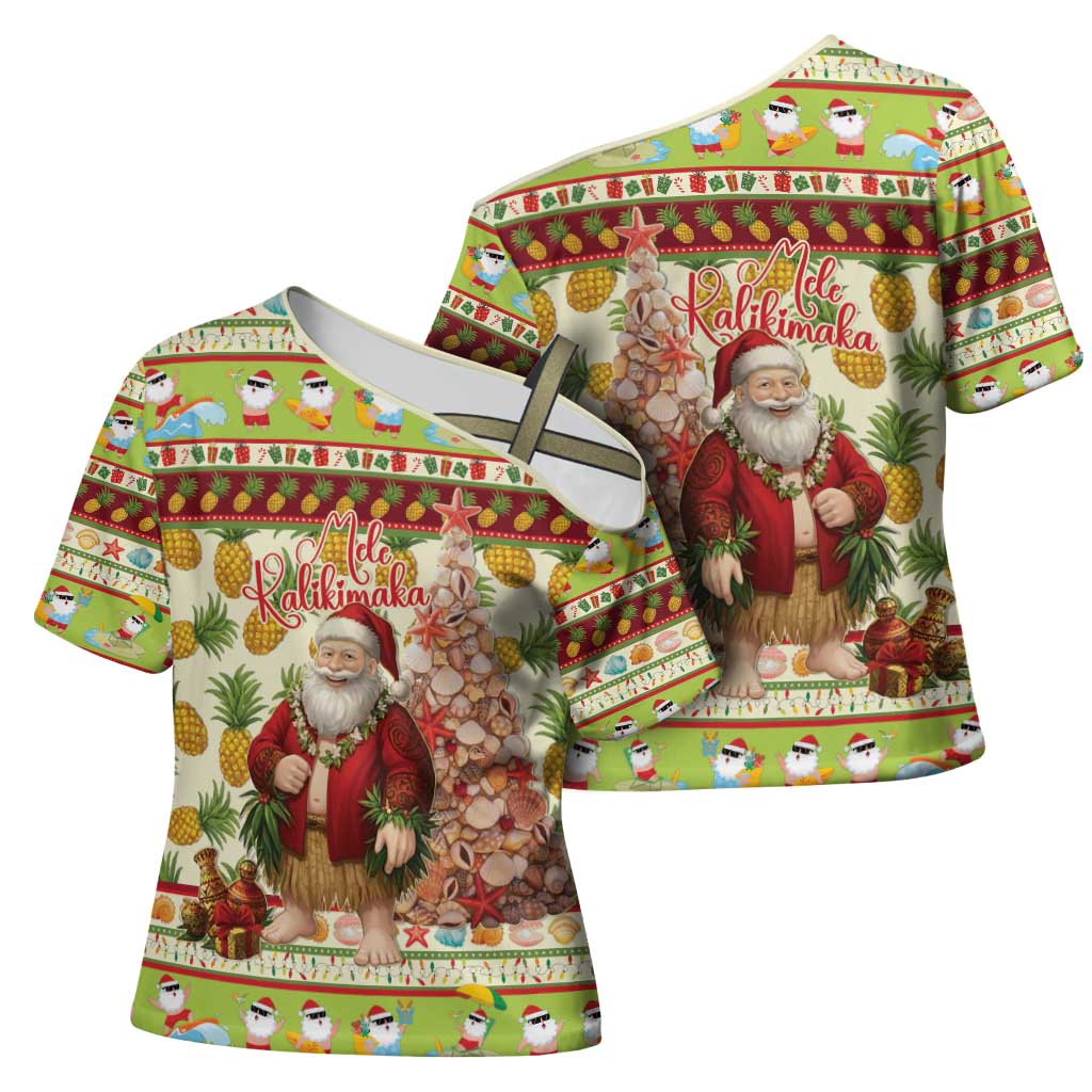 Hawaiian Santa Aloha Pineapple Christmas Cross Shoulder Shirt Mele Kalikimaka - Polynesian Pride