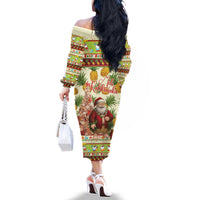 Hawaiian Santa Aloha Pineapple Christmas Family Matching Off The Shoulder Long Sleeve Dress and Hawaiian Shirt Mele Kalikimaka - Polynesian Pride