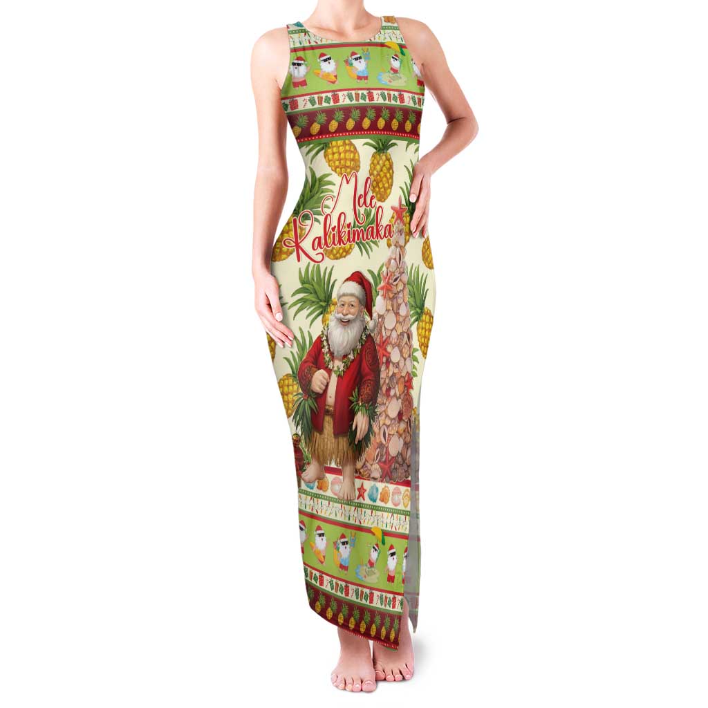 Hawaiian Santa Aloha Pineapple Christmas Family Matching Tank Maxi Dress and Hawaiian Shirt Mele Kalikimaka - Polynesian Pride