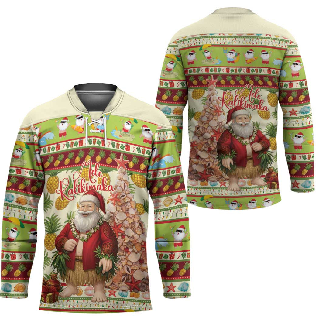 Hawaiian Santa Aloha Pineapple Christmas Hockey Jersey Mele Kalikimaka - Polynesian Pride