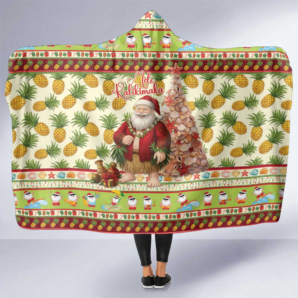 Hawaiian Santa Aloha Pineapple Christmas Hooded Blanket Mele Kalikimaka - Polynesian Pride