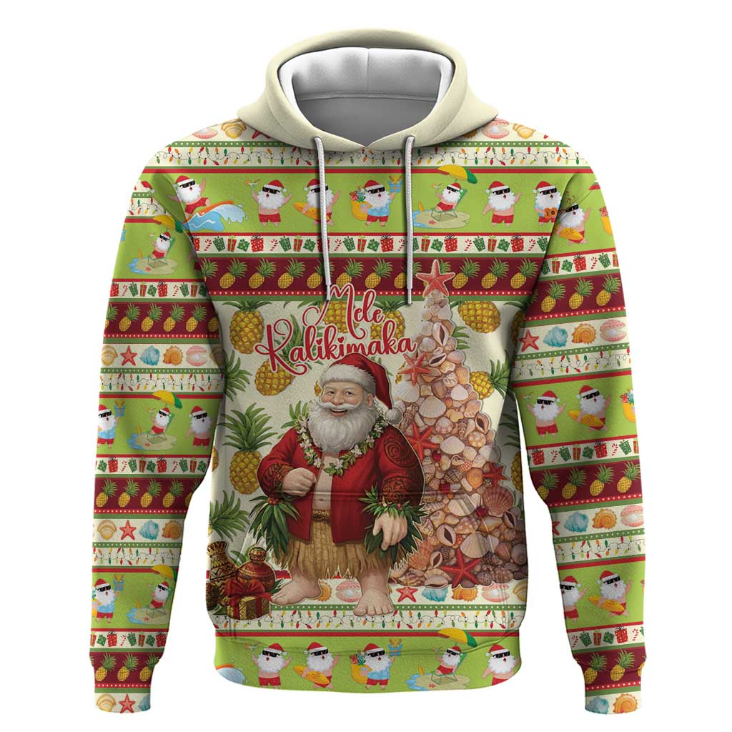 Hawaiian Santa Aloha Pineapple Christmas Hoodie Mele Kalikimaka LT15 Pullover Hoodie Cream - Polynesian Pride