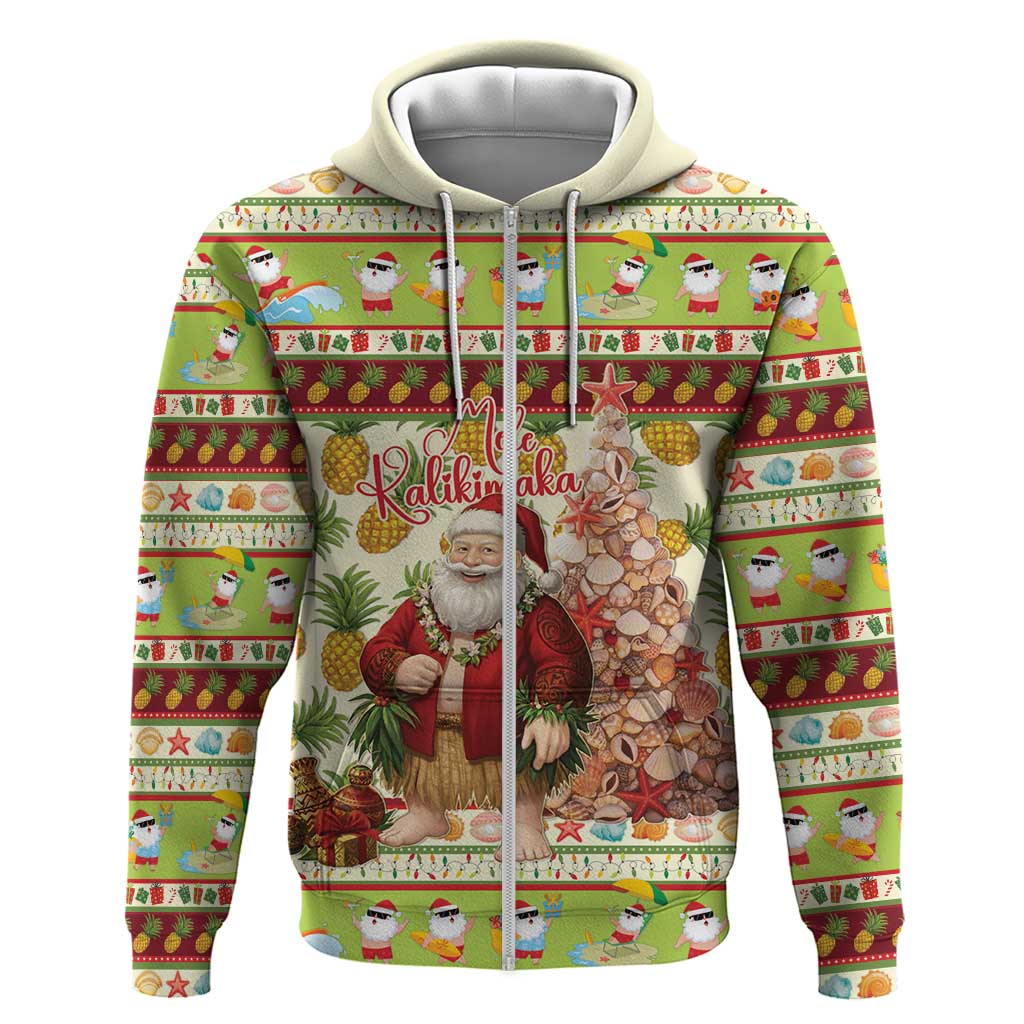Hawaiian Santa Aloha Pineapple Christmas Hoodie Mele Kalikimaka LT15 Zip Hoodie Cream - Polynesian Pride