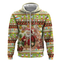 Hawaiian Santa Aloha Pineapple Christmas Hoodie Mele Kalikimaka LT15 Zip Hoodie Cream - Polynesian Pride