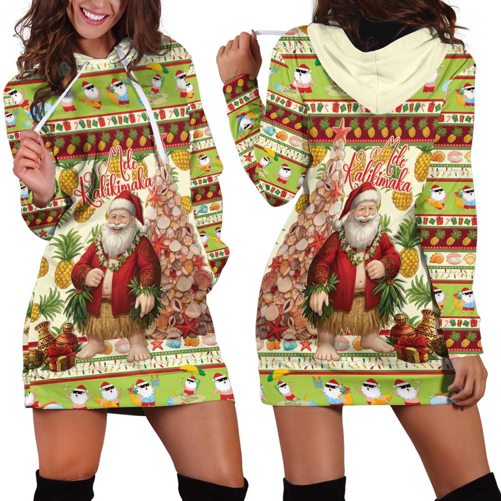 Hawaiian Santa Aloha Pineapple Christmas Hoodie Dress Mele Kalikimaka - Polynesian Pride