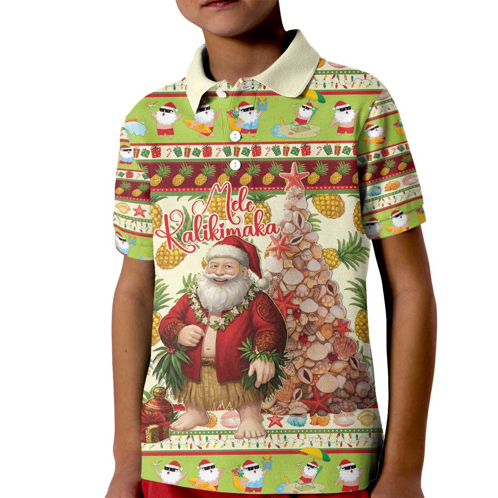 Hawaiian Santa Aloha Pineapple Christmas Kid Polo Shirt Mele Kalikimaka - Polynesian Pride
