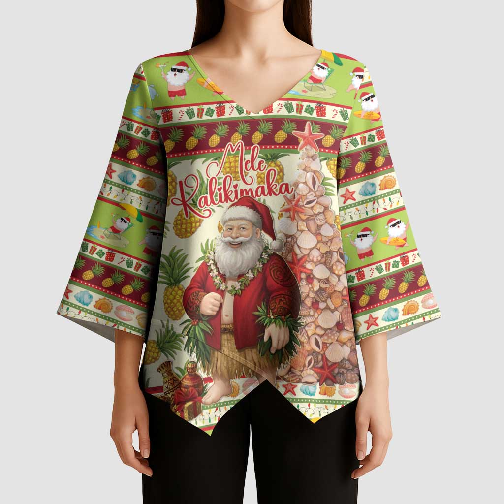 Hawaiian Santa Aloha Pineapple Christmas Kimono Sleeve Blouse Mele Kalikimaka - Polynesian Pride