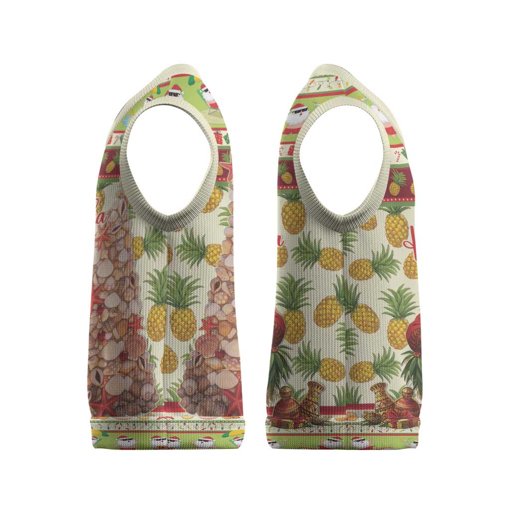 Hawaiian Santa Aloha Pineapple Christmas Knitted V-Neck Vest Mele Kalikimaka - Polynesian Pride
