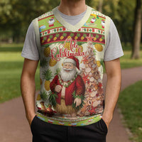 Hawaiian Santa Aloha Pineapple Christmas Knitted V-Neck Vest Mele Kalikimaka - Polynesian Pride