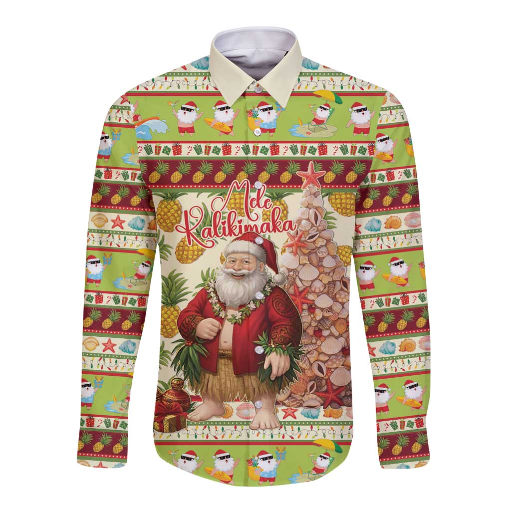 Hawaiian Santa Aloha Pineapple Christmas Long Sleeve Button Shirt Mele Kalikimaka - Polynesian Pride