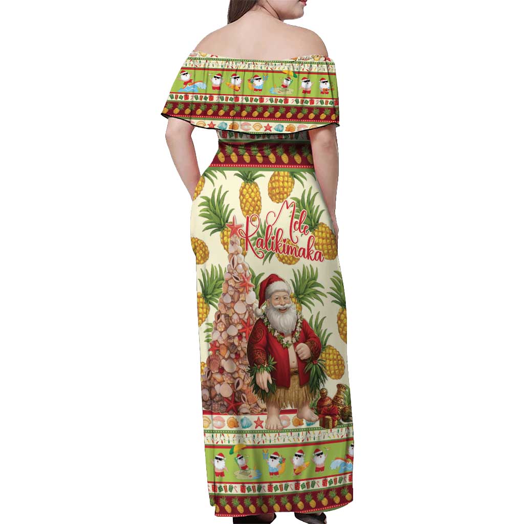 Hawaiian Santa Aloha Pineapple Christmas Off Shoulder Maxi Dress Mele Kalikimaka - Polynesian Pride