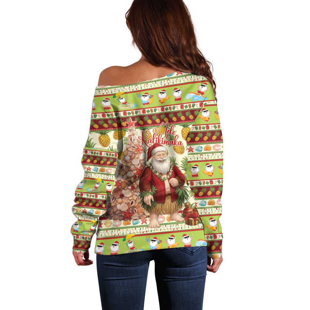 Hawaiian Santa Aloha Pineapple Christmas Off Shoulder Sweater Mele Kalikimaka LT15 - Polynesian Pride