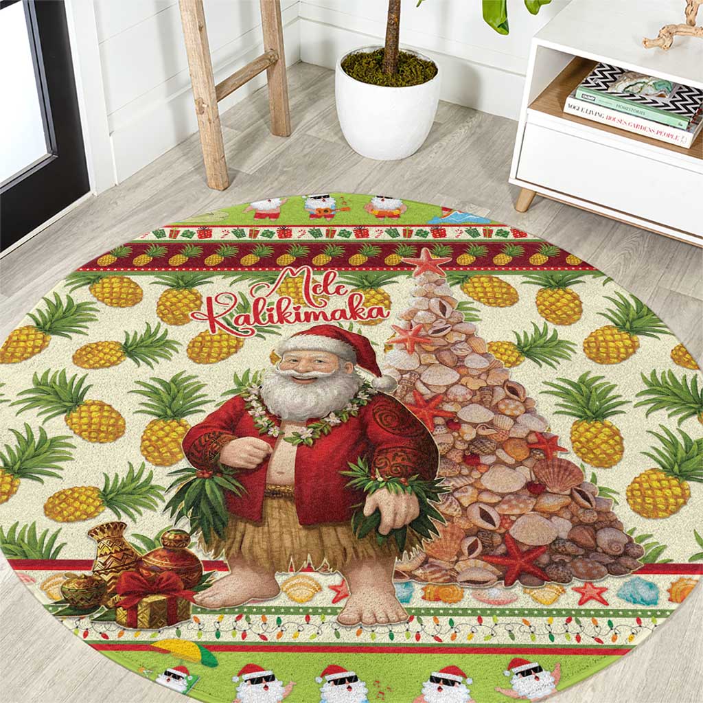 Hawaiian Santa Aloha Pineapple Christmas Round Carpet Mele Kalikimaka - Polynesian Pride