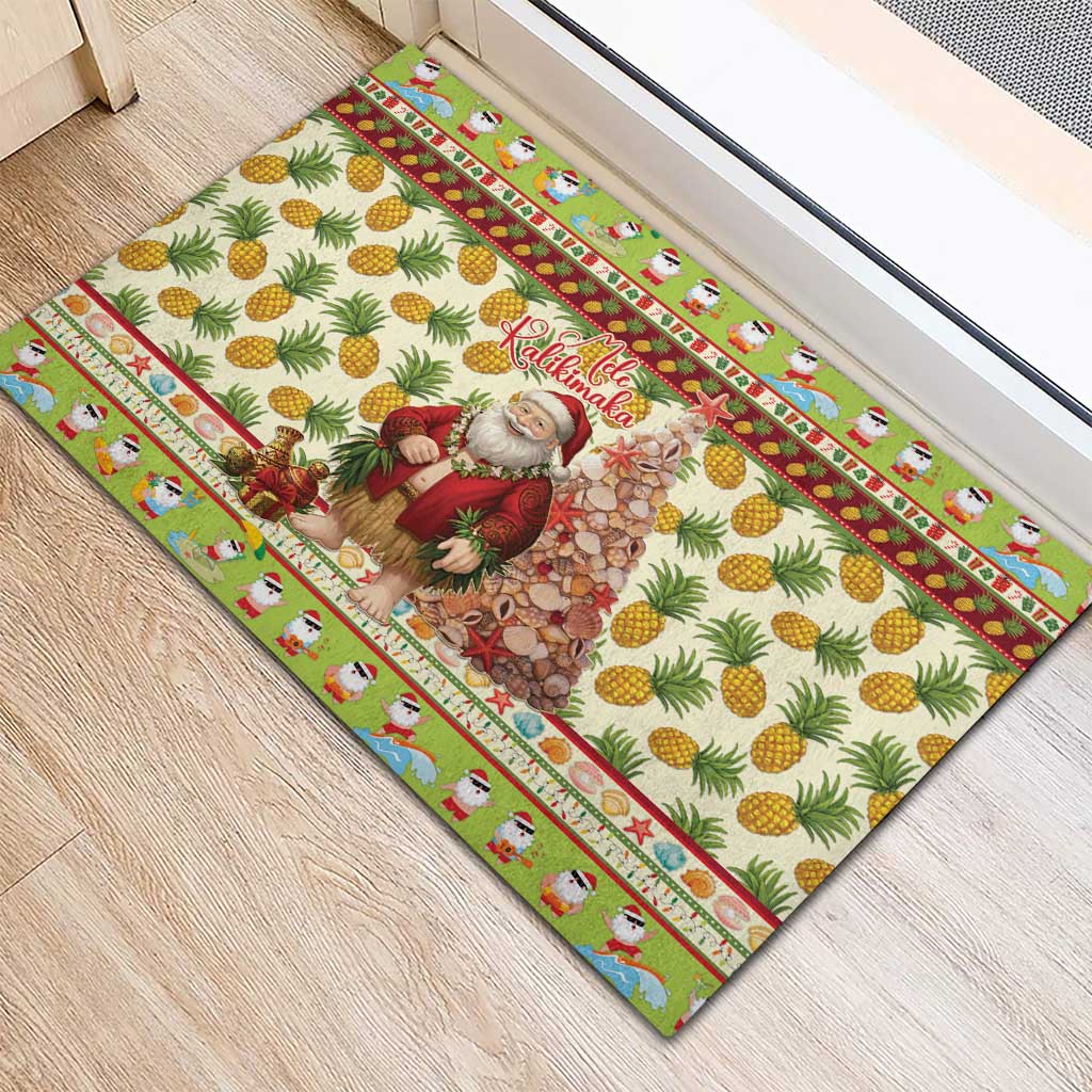 Hawaiian Santa Aloha Pineapple Christmas Rubber Doormat Mele Kalikimaka - Polynesian Pride
