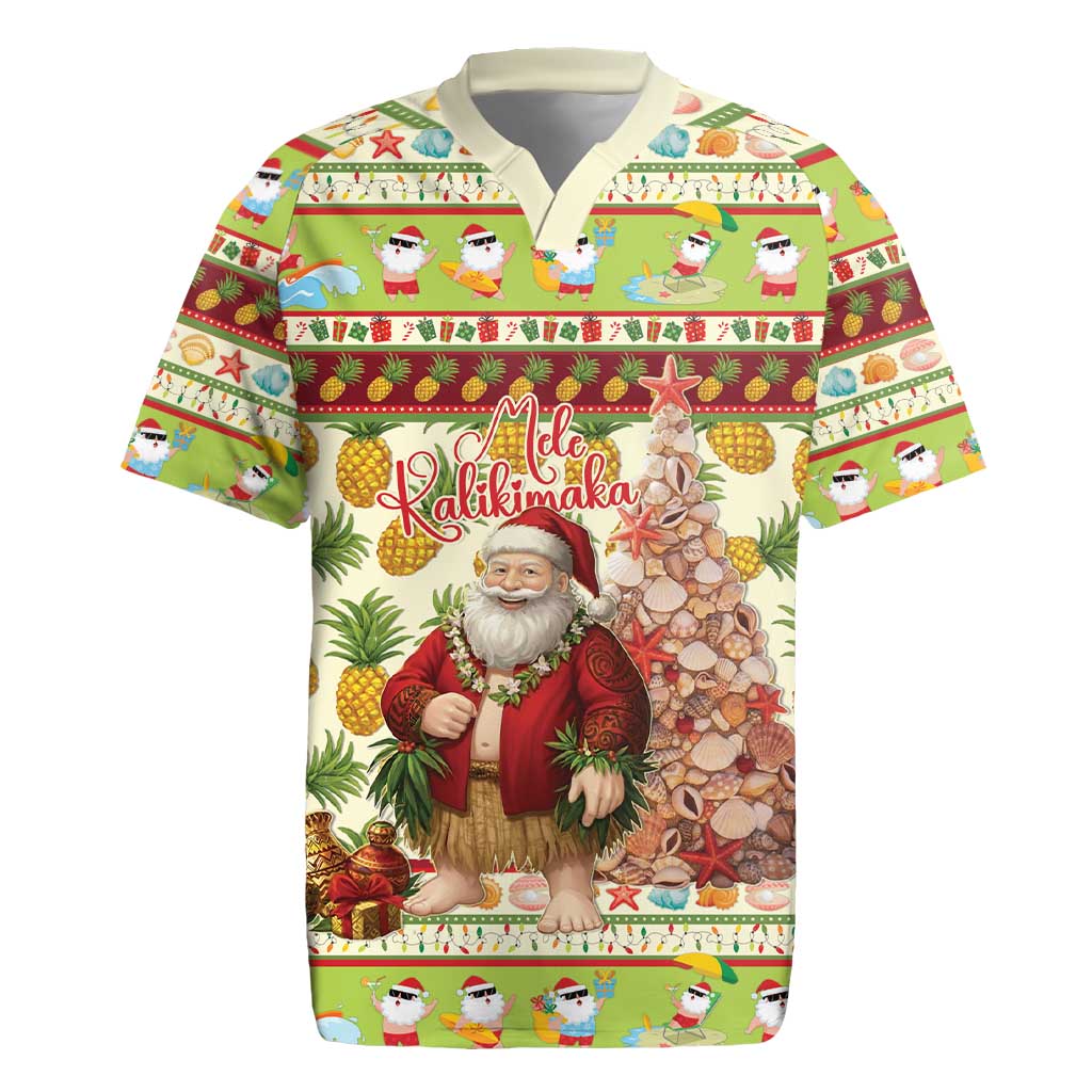 Hawaiian Santa Aloha Pineapple Christmas Rugby Jersey Mele Kalikimaka - Polynesian Pride
