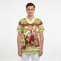 Hawaiian Santa Aloha Pineapple Christmas Scrub Top Mele Kalikimaka - Polynesian Pride