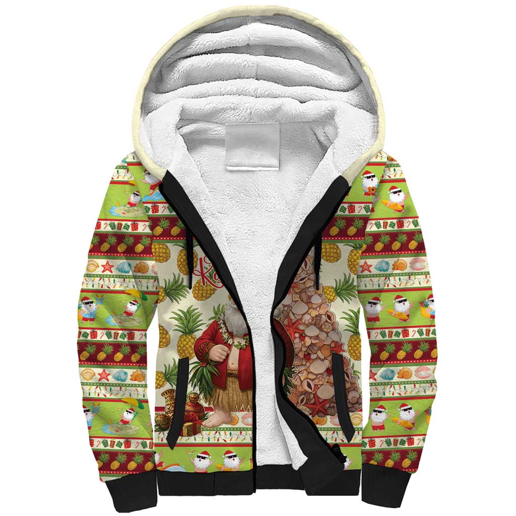 Hawaiian Santa Aloha Pineapple Christmas Sherpa Hoodie Mele Kalikimaka - Polynesian Pride