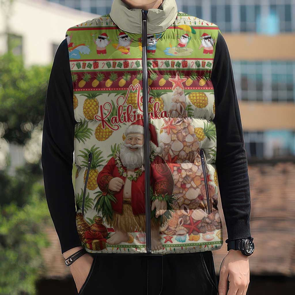 Hawaiian Santa Aloha Pineapple Christmas Sleeveless Puffer Jacket Mele Kalikimaka - Polynesian Pride