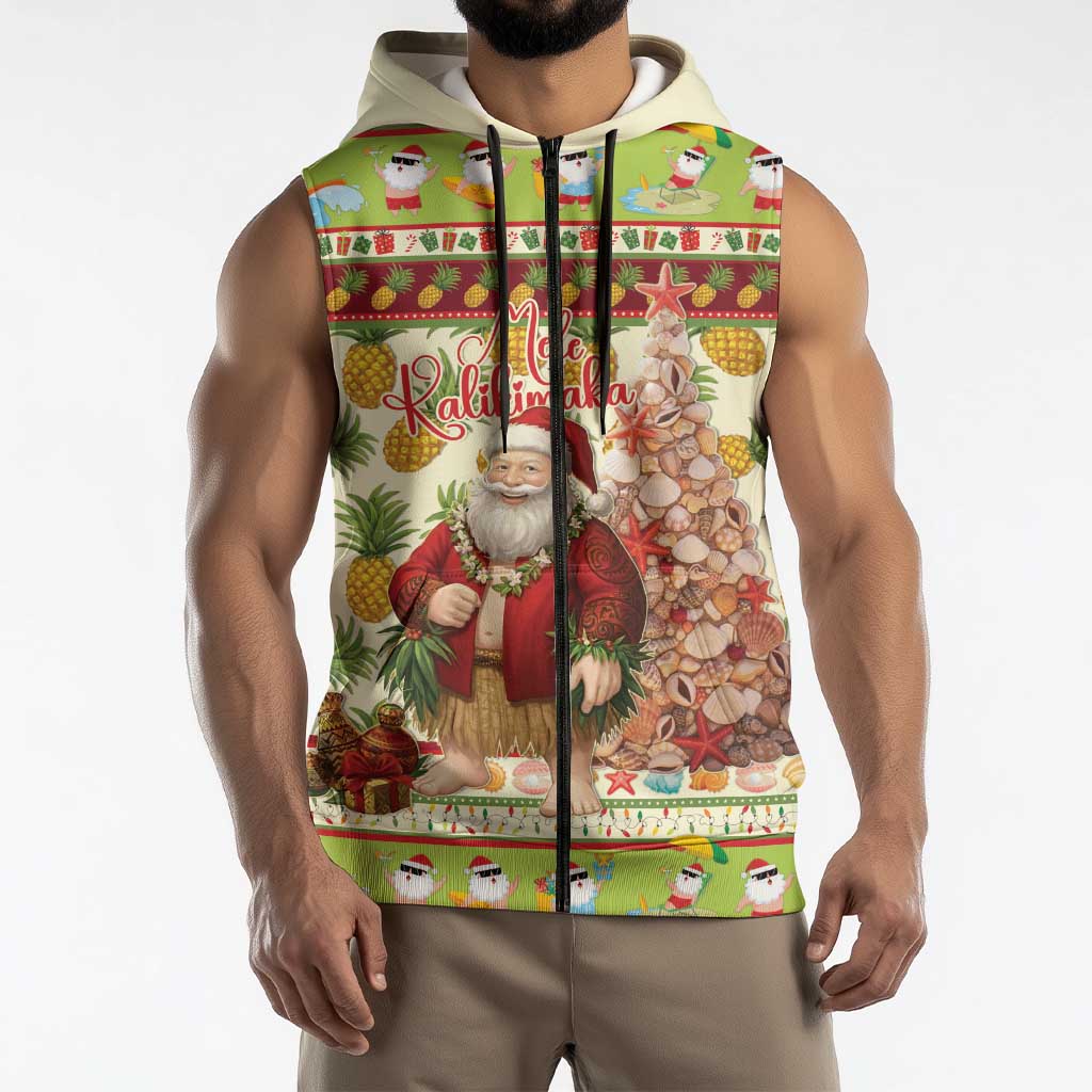 Hawaiian Santa Aloha Pineapple Christmas Sleeveless Zip Hoodie Mele Kalikimaka - Polynesian Pride