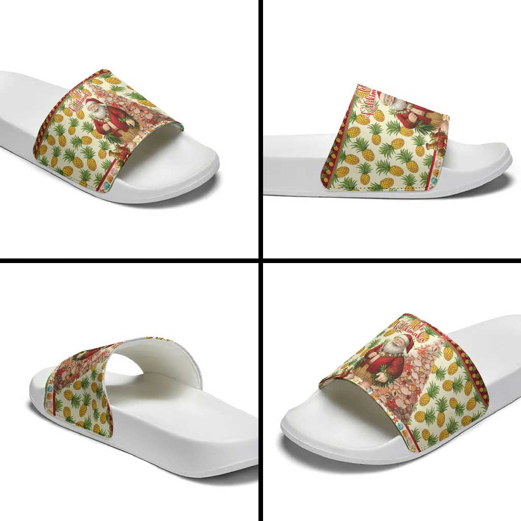 Hawaiian Santa Aloha Pineapple Christmas Slide Sandals Mele Kalikimaka - Polynesian Pride