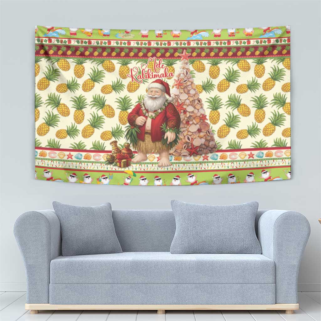 Hawaiian Santa Aloha Pineapple Christmas Tapestry Mele Kalikimaka - Polynesian Pride