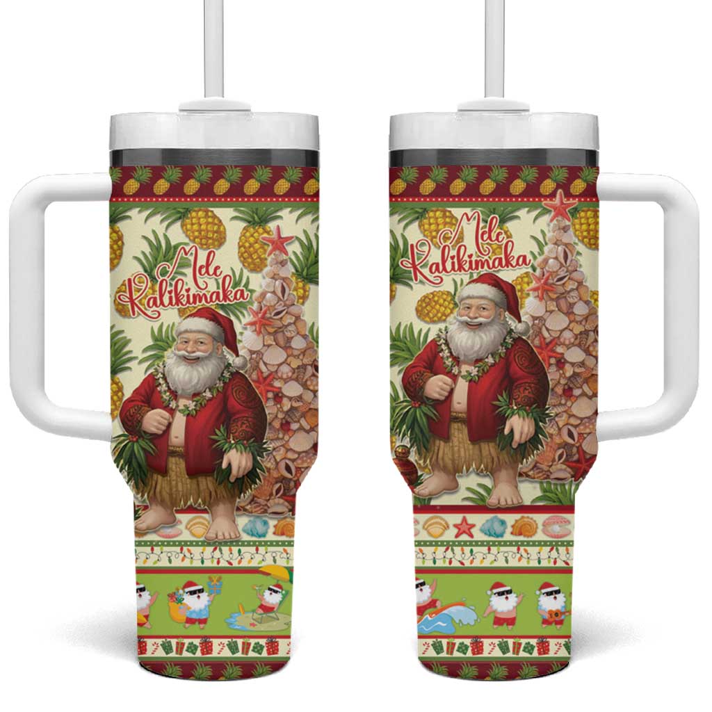 Hawaiian Santa Aloha Pineapple Christmas Tumbler With Handle Mele Kalikimaka - Polynesian Pride