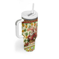 Hawaiian Santa Aloha Pineapple Christmas Tumbler With Handle Mele Kalikimaka - Polynesian Pride