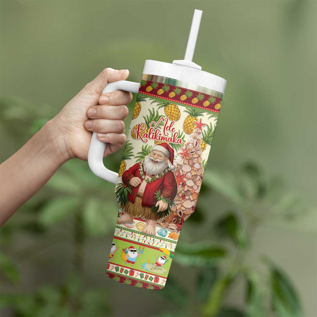 Hawaiian Santa Aloha Pineapple Christmas Tumbler With Handle Mele Kalikimaka - Polynesian Pride