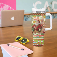 Hawaiian Santa Aloha Pineapple Christmas Tumbler With Handle Mele Kalikimaka - Polynesian Pride