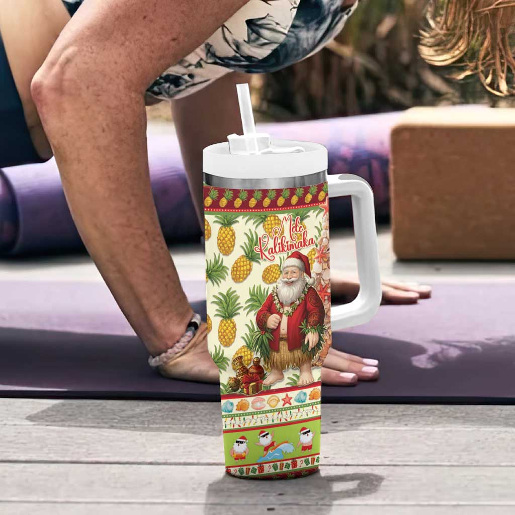 Hawaiian Santa Aloha Pineapple Christmas Tumbler With Handle Mele Kalikimaka - Polynesian Pride