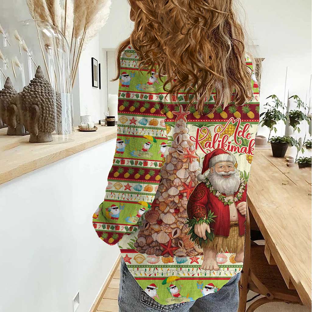 Hawaiian Santa Aloha Pineapple Christmas Women Casual Shirt Mele Kalikimaka LT15 - Polynesian Pride