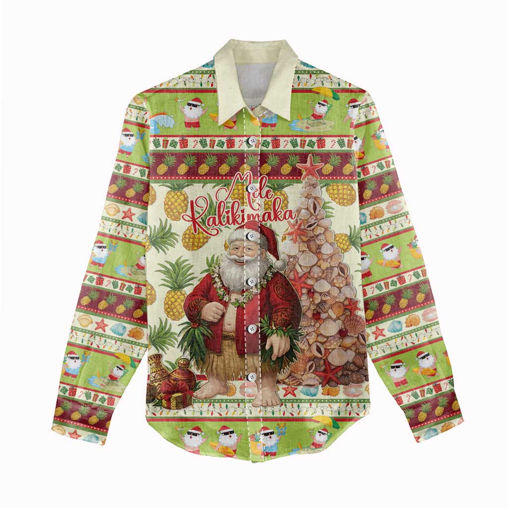 Hawaiian Santa Aloha Pineapple Christmas Women Casual Shirt Mele Kalikimaka LT15 - Polynesian Pride