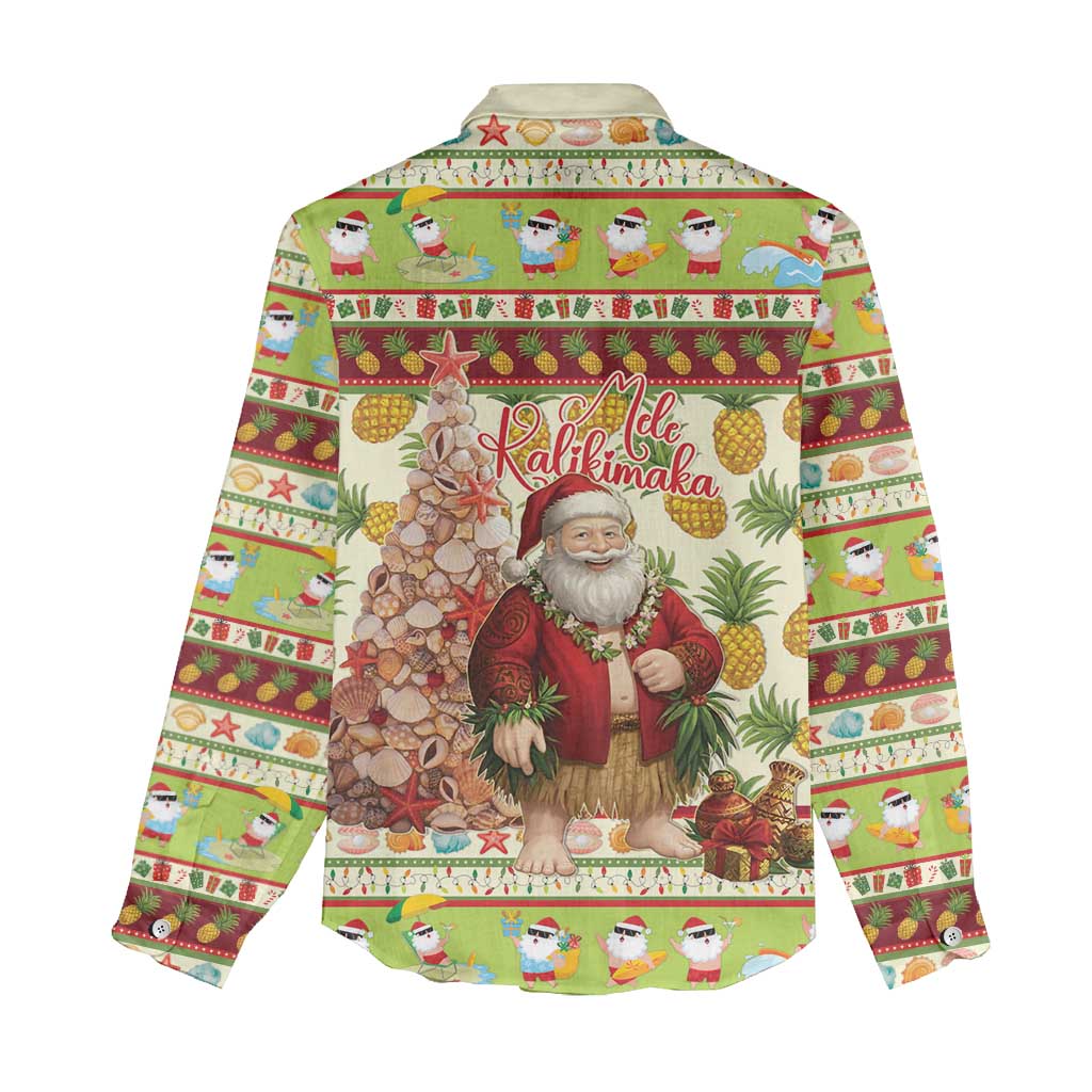 Hawaiian Santa Aloha Pineapple Christmas Women Casual Shirt Mele Kalikimaka LT15 - Polynesian Pride