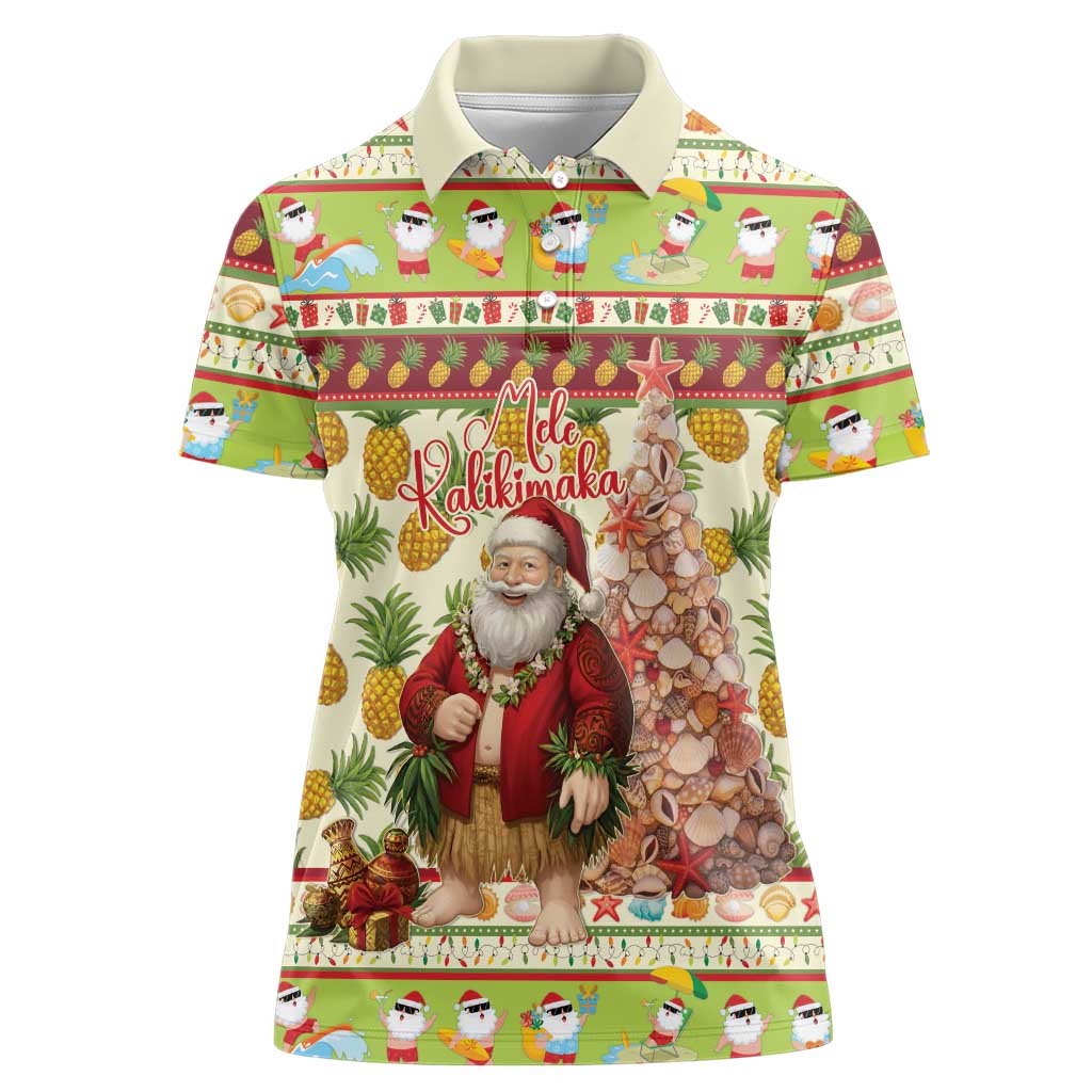 Hawaiian Santa Aloha Pineapple Christmas Women Polo Shirt Mele Kalikimaka LT15 Female Cream - Polynesian Pride