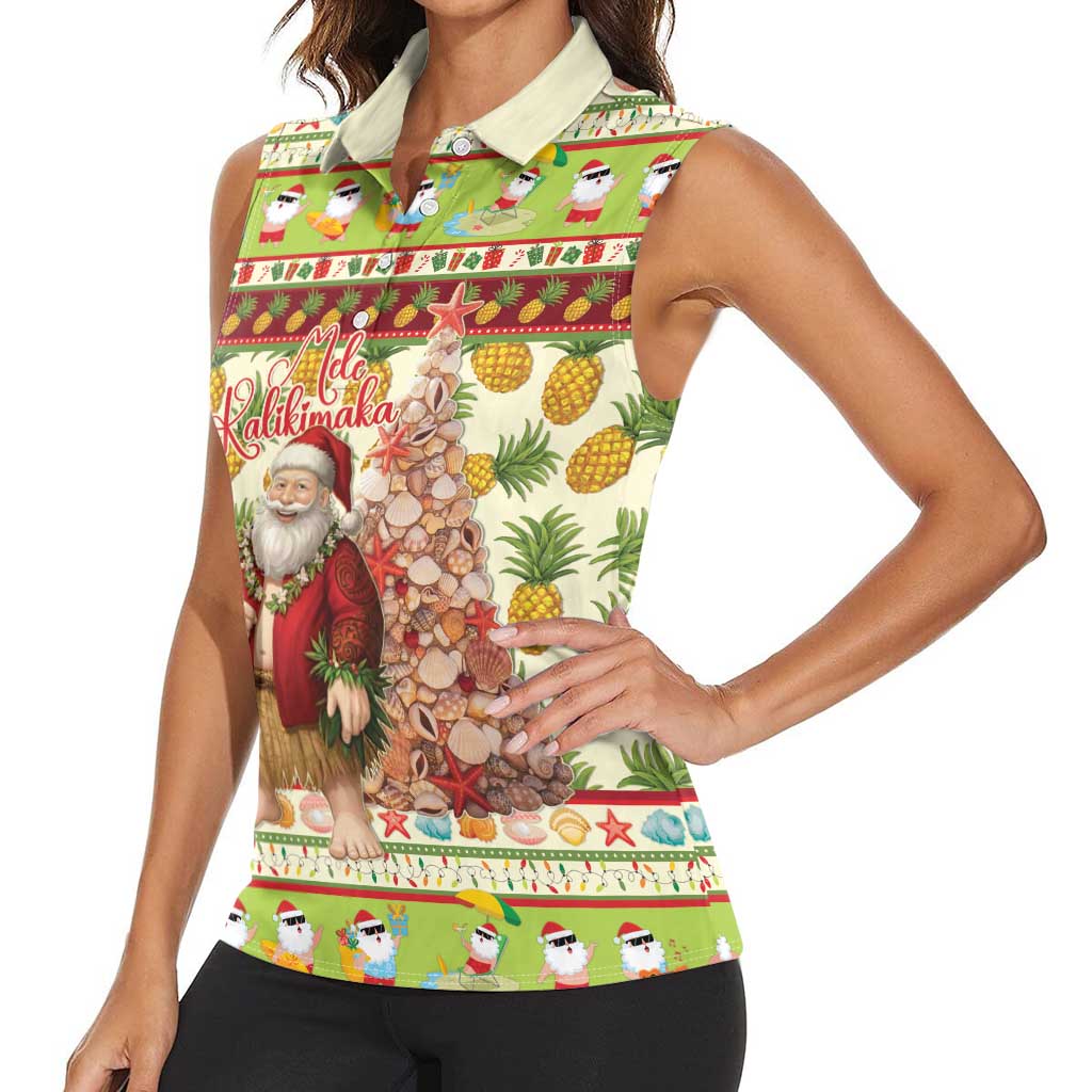 Hawaiian Santa Aloha Pineapple Christmas Women Sleeveless Polo Shirt Mele Kalikimaka - Polynesian Pride
