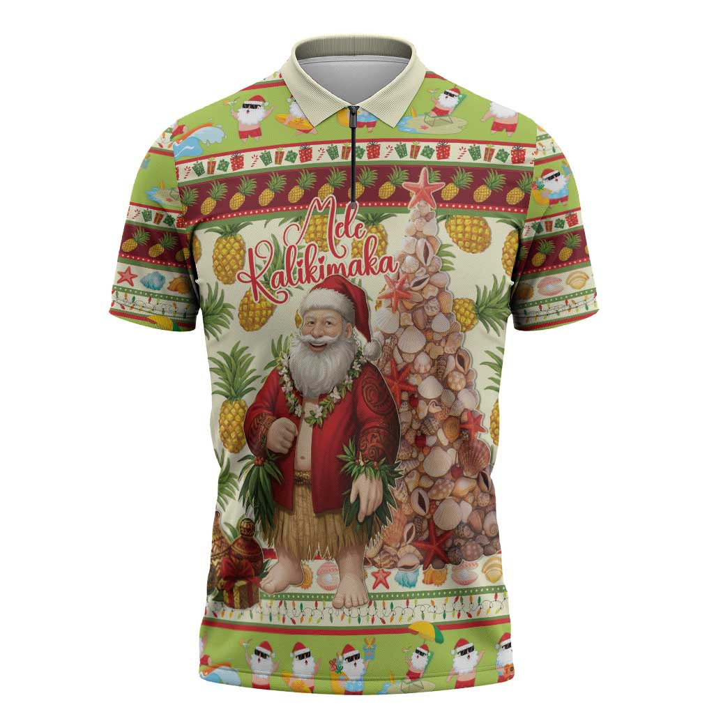 Hawaiian Santa Aloha Pineapple Christmas Zipper Polo Shirt Mele Kalikimaka - Polynesian Pride
