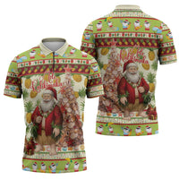 Hawaiian Santa Aloha Pineapple Christmas Zipper Polo Shirt Mele Kalikimaka - Polynesian Pride