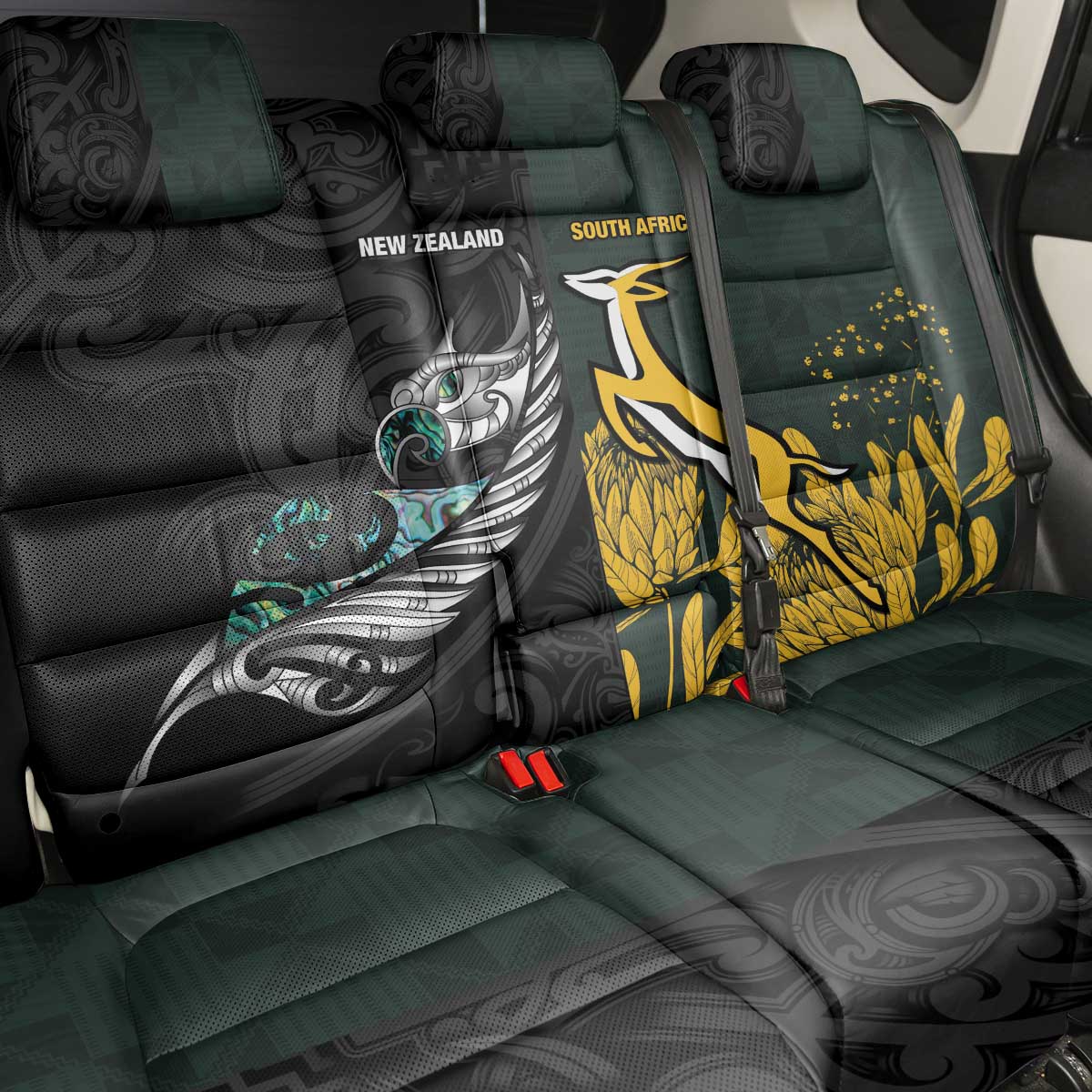 New Zealand and South Africa Rugby Back Car Seat Cover Silver Fern With Springboks