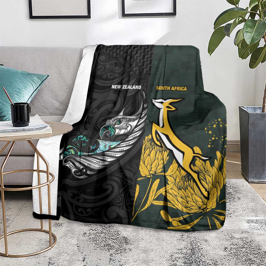 New Zealand and South Africa Rugby Blanket Silver Fern With Springboks