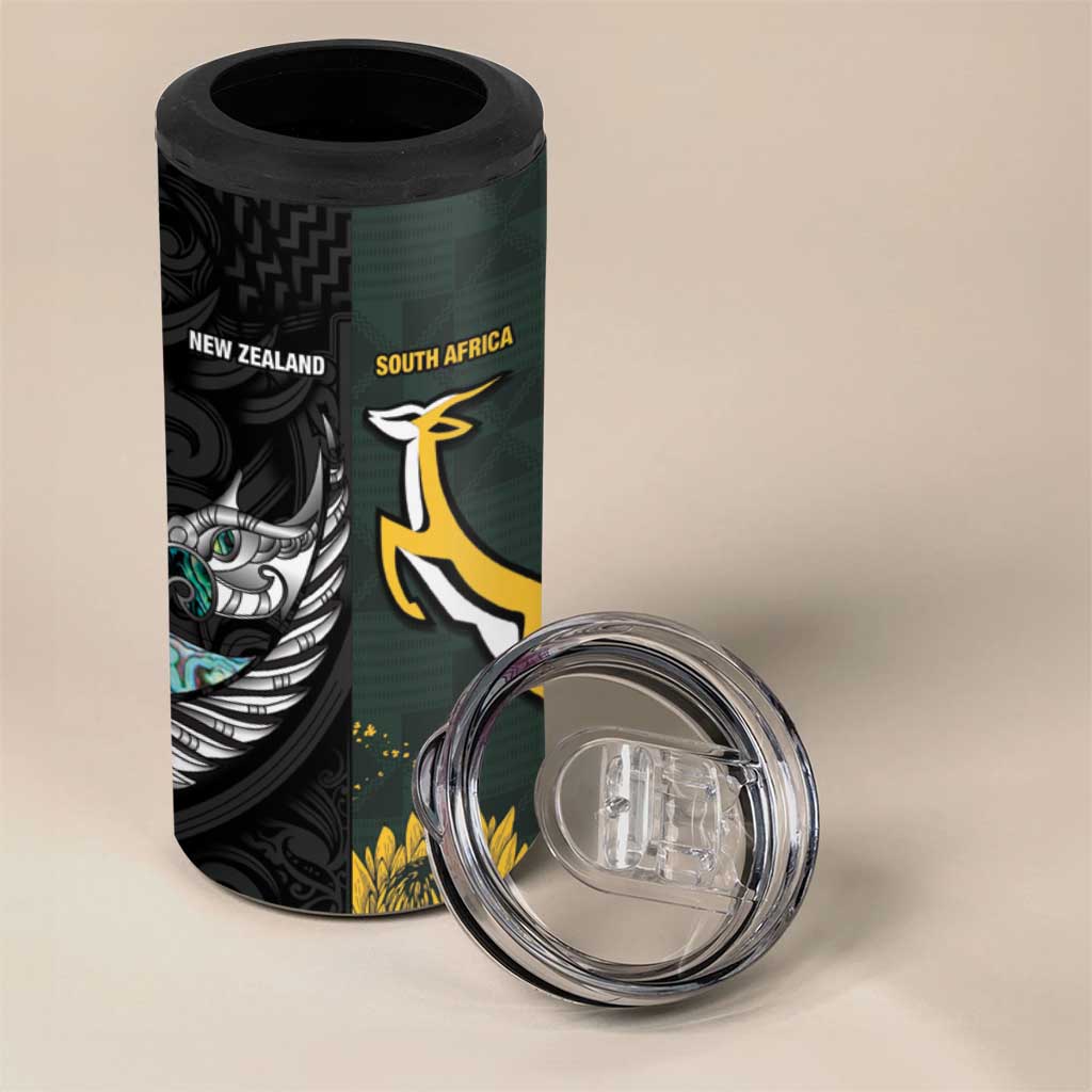 New Zealand and South Africa Rugby Custom 4 in 1 Can Cooler Tumbler Silver Fern With Springboks