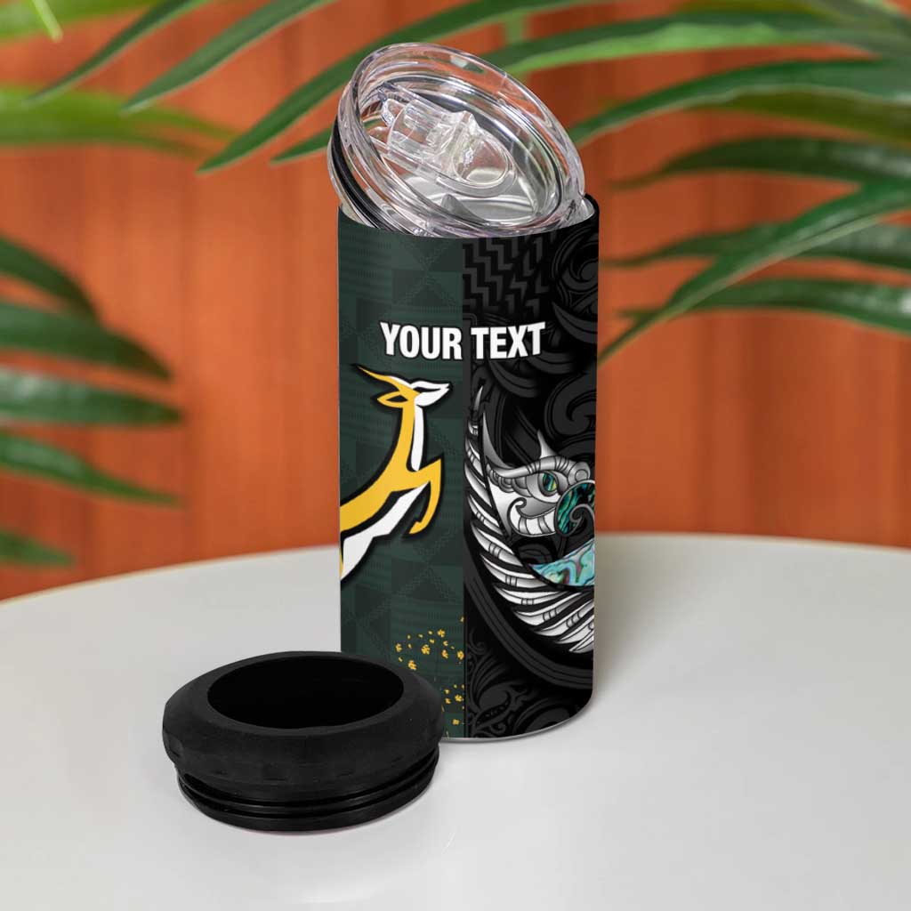 New Zealand and South Africa Rugby Custom 4 in 1 Can Cooler Tumbler Silver Fern With Springboks