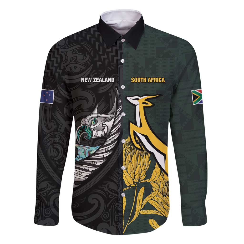 New Zealand and South Africa Rugby Custom Family Matching Mermaid Dress and Hawaiian Shirt Silver Fern With Springboks