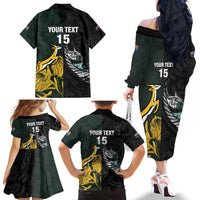 New Zealand and South Africa Rugby Custom Family Matching Off The Shoulder Long Sleeve Dress and Hawaiian Shirt Silver Fern With Springboks