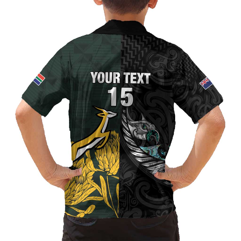 New Zealand and South Africa Rugby Custom Family Matching Off Shoulder Maxi Dress and Hawaiian Shirt Silver Fern With Springboks