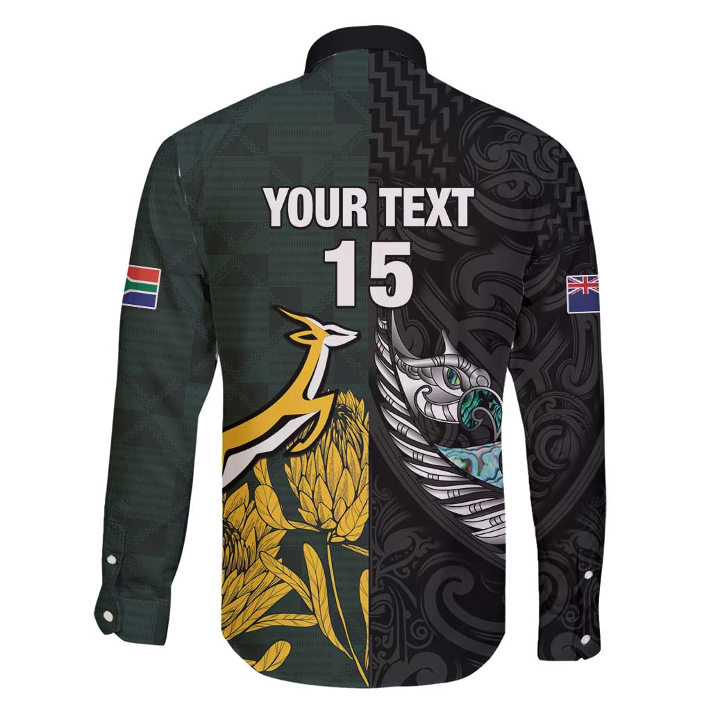 New Zealand and South Africa Rugby Custom Family Matching Off Shoulder Maxi Dress and Hawaiian Shirt Silver Fern With Springboks