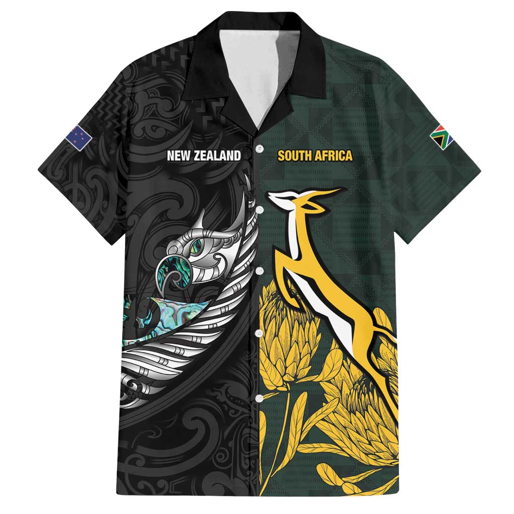 New Zealand and South Africa Rugby Custom Family Matching Off Shoulder Short Dress and Hawaiian Shirt Silver Fern With Springboks