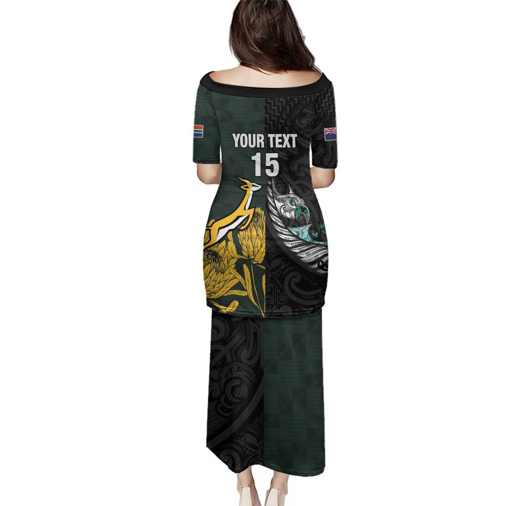 New Zealand and South Africa Rugby Custom Family Matching Puletasi and Hawaiian Shirt Silver Fern With Springboks