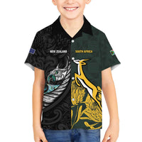 New Zealand and South Africa Rugby Custom Family Matching Tank Maxi Dress and Hawaiian Shirt Silver Fern With Springboks
