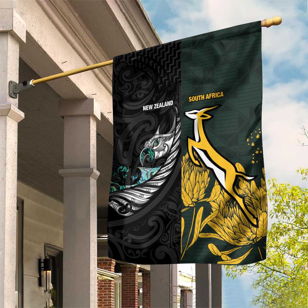 New Zealand and South Africa Rugby Garden Flag Silver Fern With Springboks